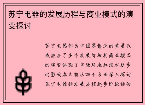 苏宁电器的发展历程与商业模式的演变探讨